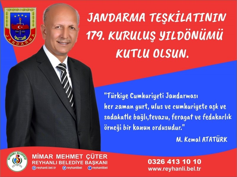Başkanımız Mimar Mehmet Çüter'den, Jandarma Teşkilatı'nın Kuruluş Yıl Dönümü Kutlama Mesajı